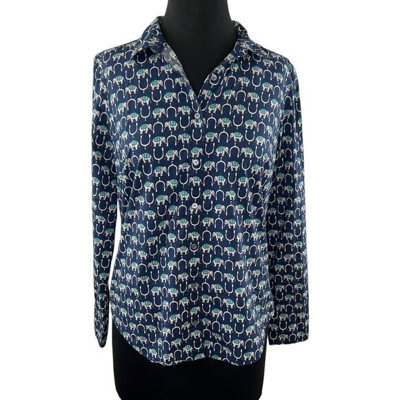 J CREW  Perfect Button-Up Blue Elephant Print Shirt Long Sleeve H6466 Slim Fit 4 - Picture 1 of 8